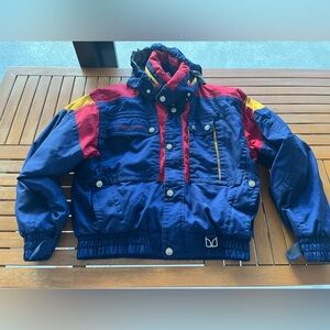 Couloir Ski Jacket Coat Hood 42 Blue Red Gold Yellow Color Block Vintage 80s